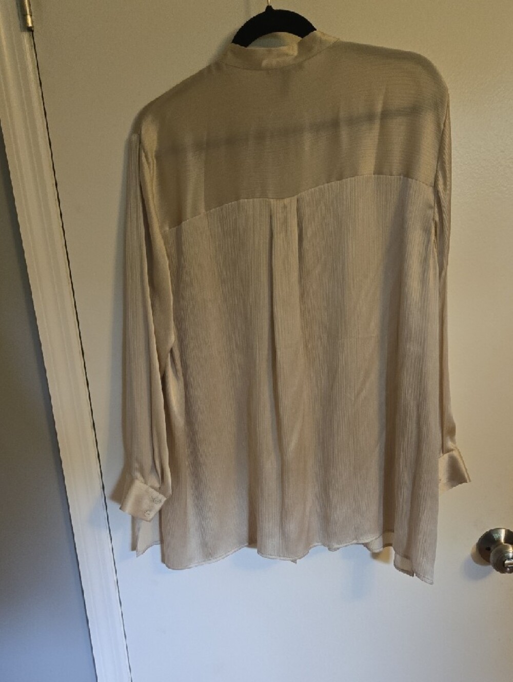Eileen Fisher Silk Satin Mandarin Collar Button-Down Blouse in Cream - Picture 4 of 6